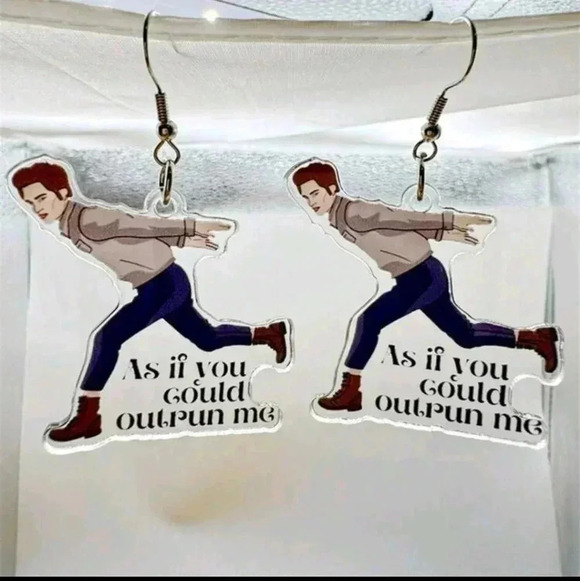 Twilight funny running Edward Cullen women's silver dangle earrings jewelry fash - Picture 4 of 7